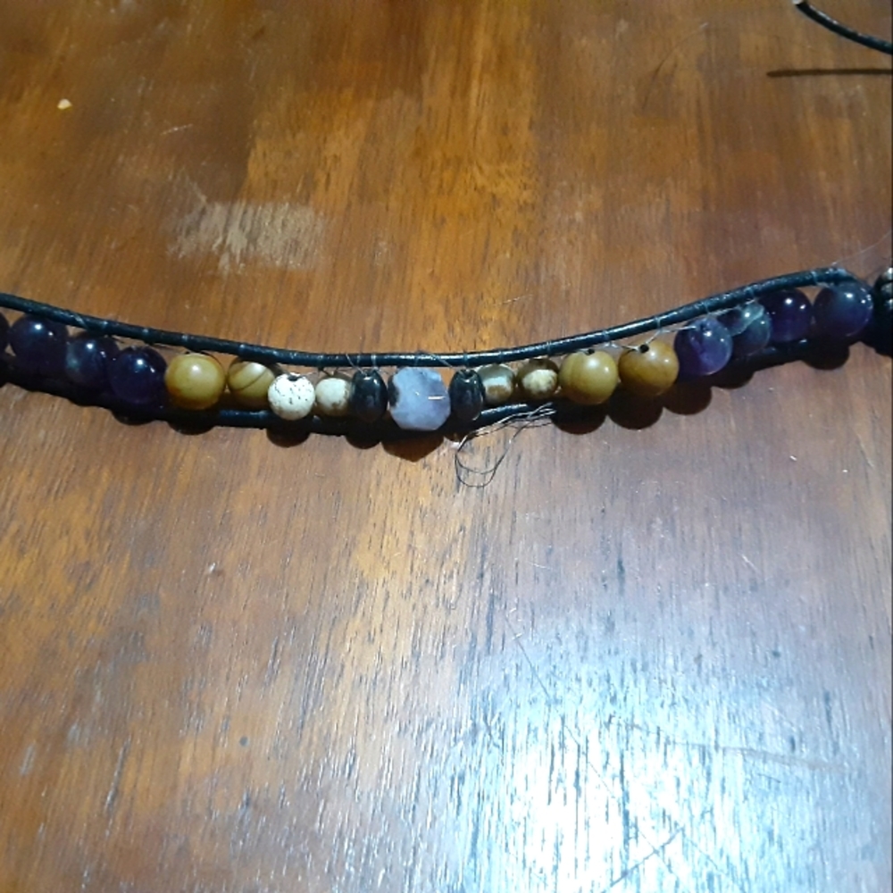 Handmade leather wrap beaded bracelet